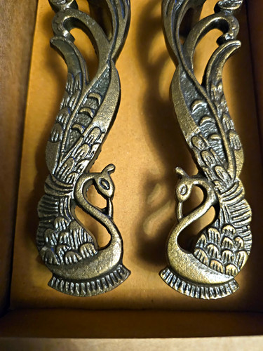 Pair antique brass peacock - brass,