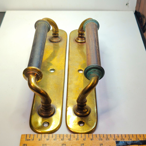 Antique brass wood door pull - &,